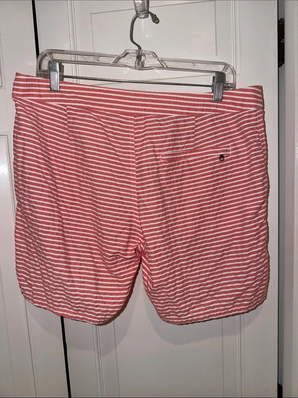 Men's Coral & White Striped Swim Trunks